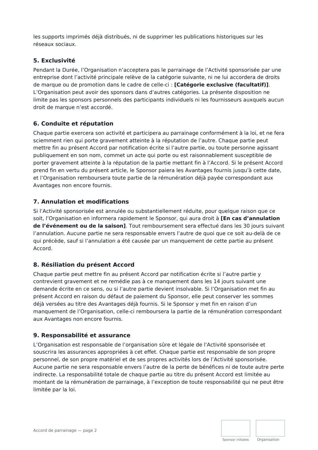 Accord de parrainage — page 2 sur 3
