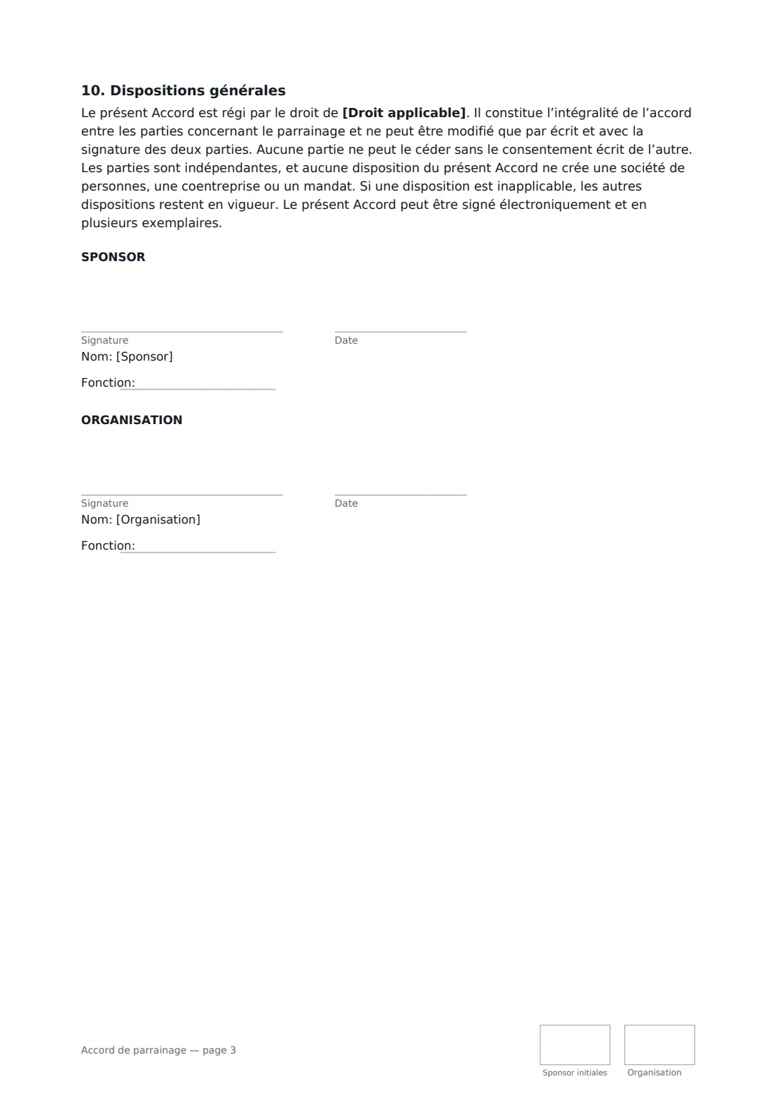 Accord de parrainage — page 3 sur 3