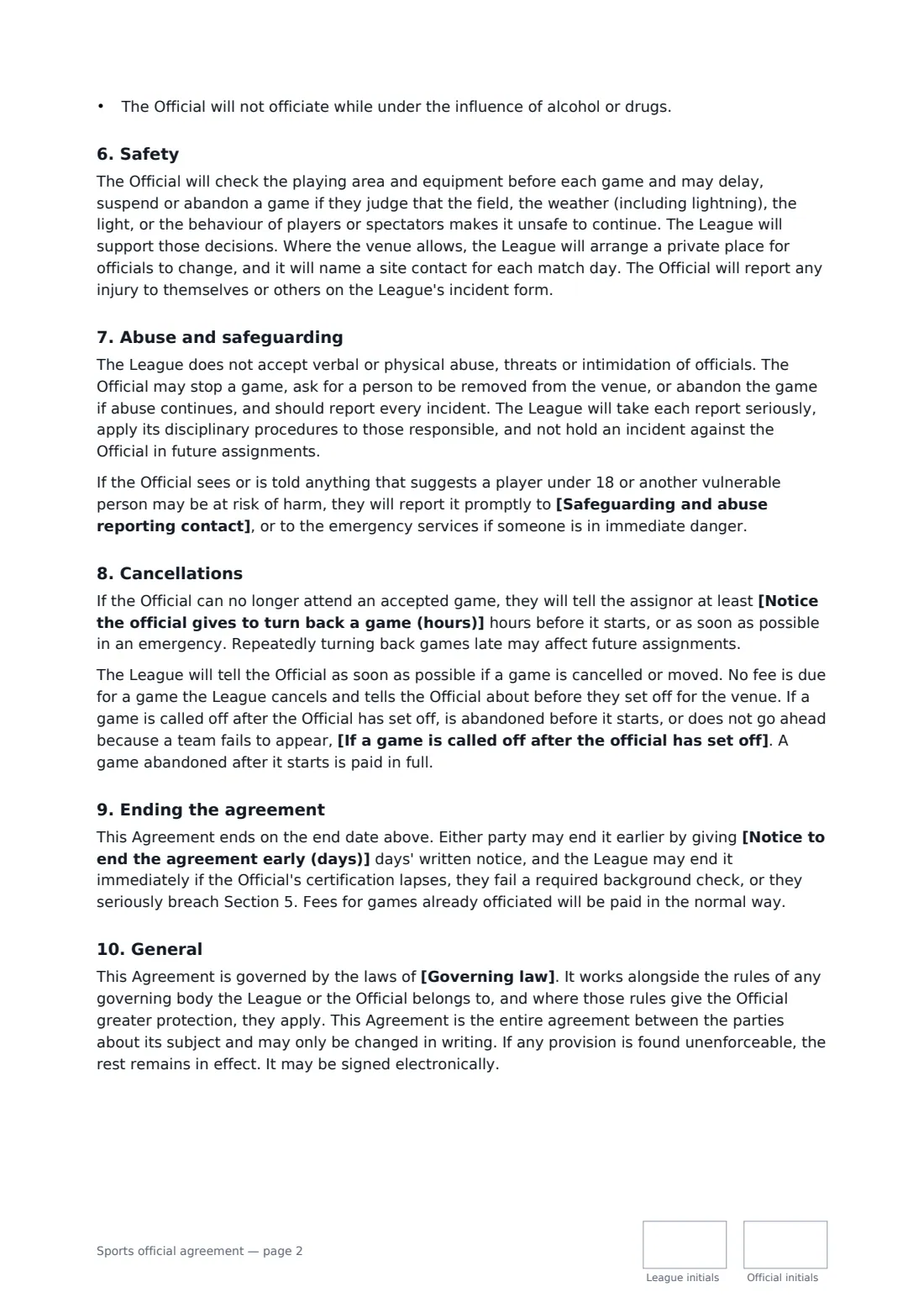 Sports official agreement — page 2 of 3