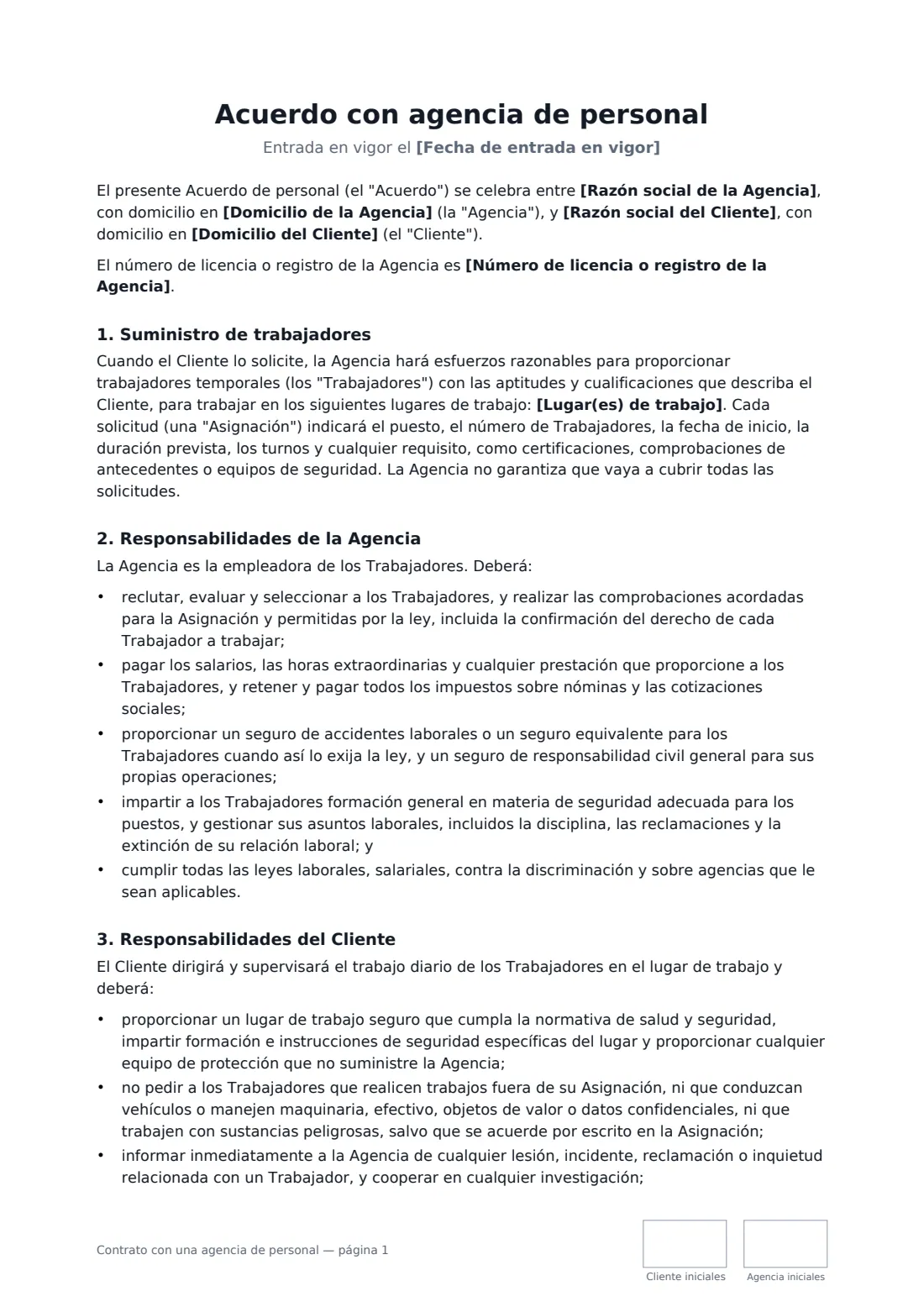 Contrato con una agencia de personal: página 1 de 4