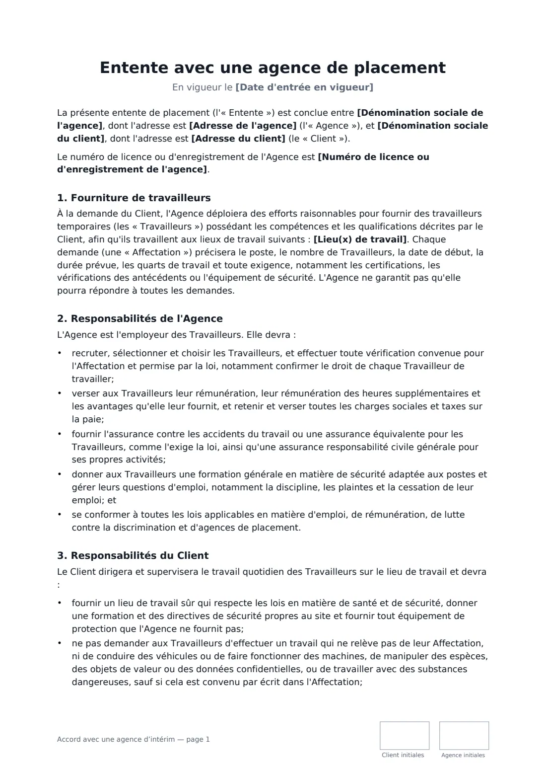 Accord avec une agence d’intérim — page 1 sur 4