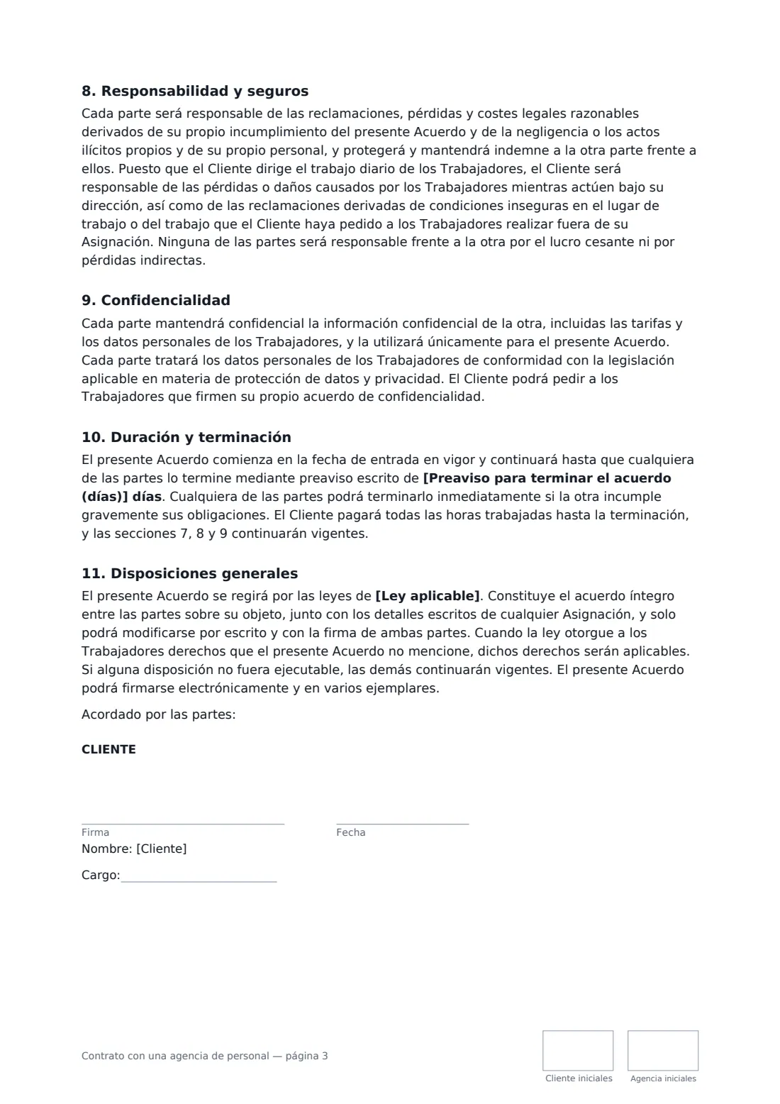 Contrato con una agencia de personal: página 3 de 4