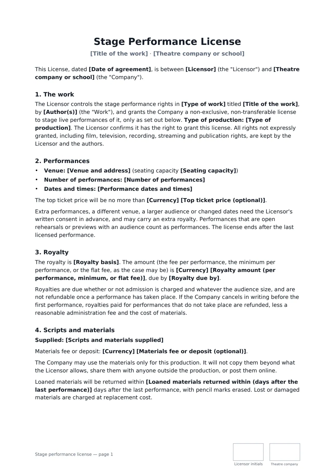 Stage performance license — page 1 of 2