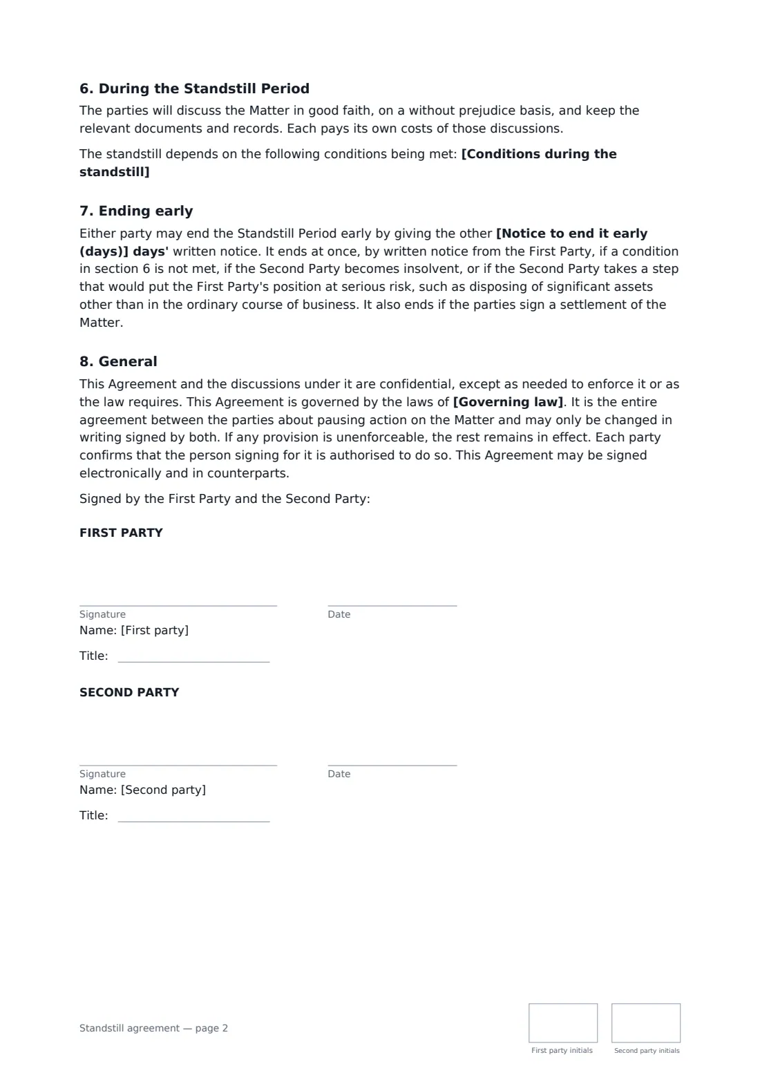 Standstill agreement — page 2 of 2