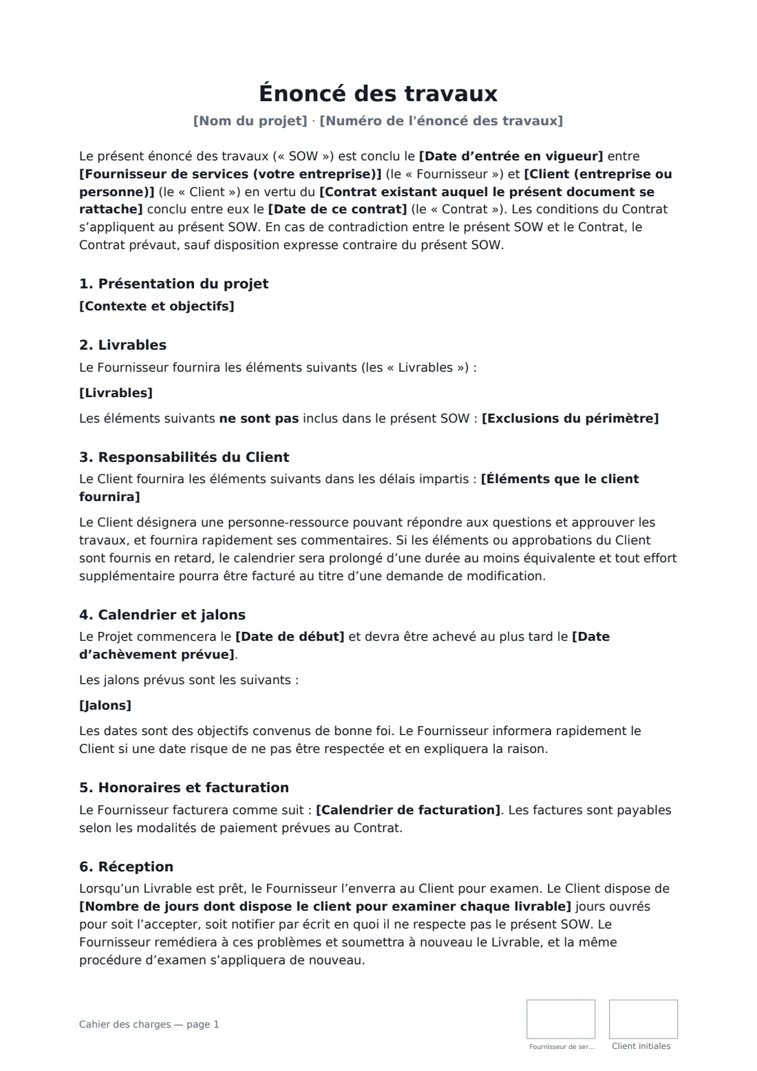 Cahier des charges — page 1 sur 2