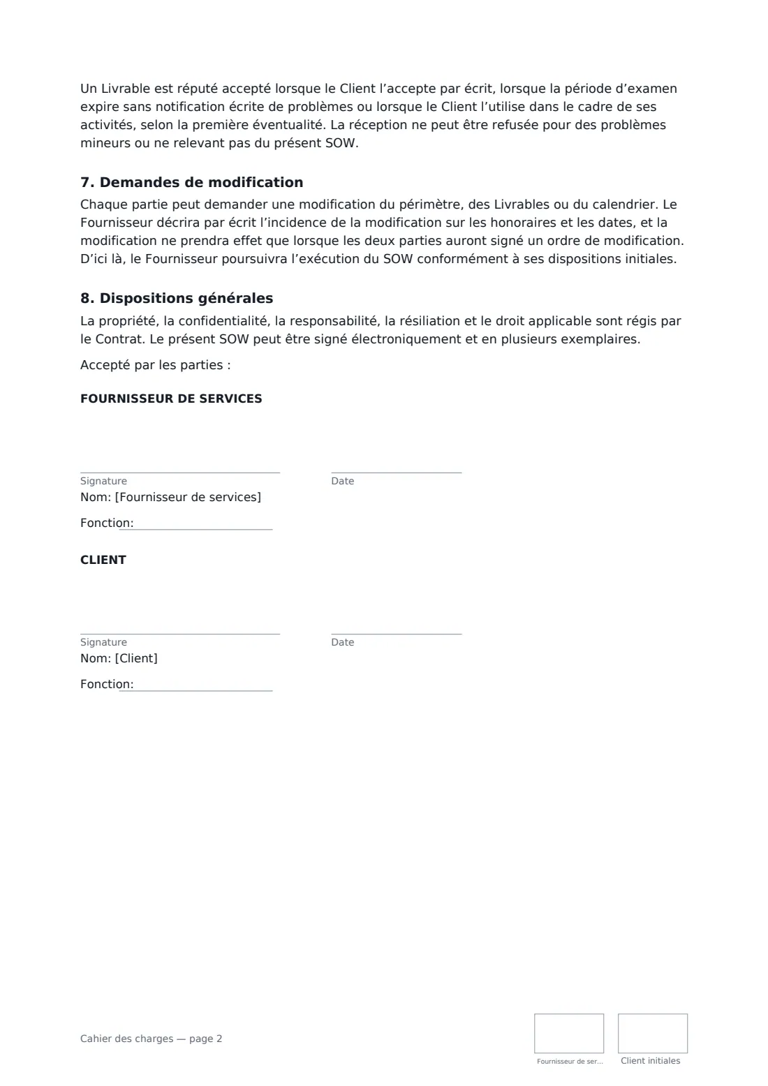 Cahier des charges — page 2 sur 2