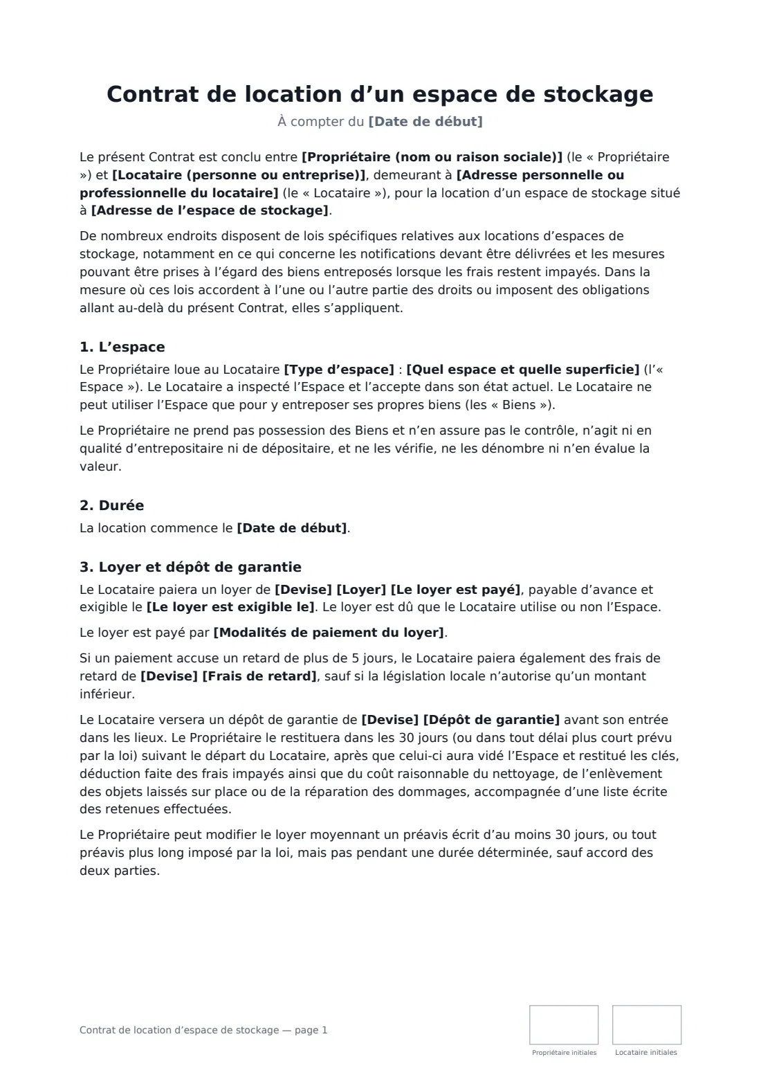 Contrat de location d’espace de stockage — page 1 sur 4