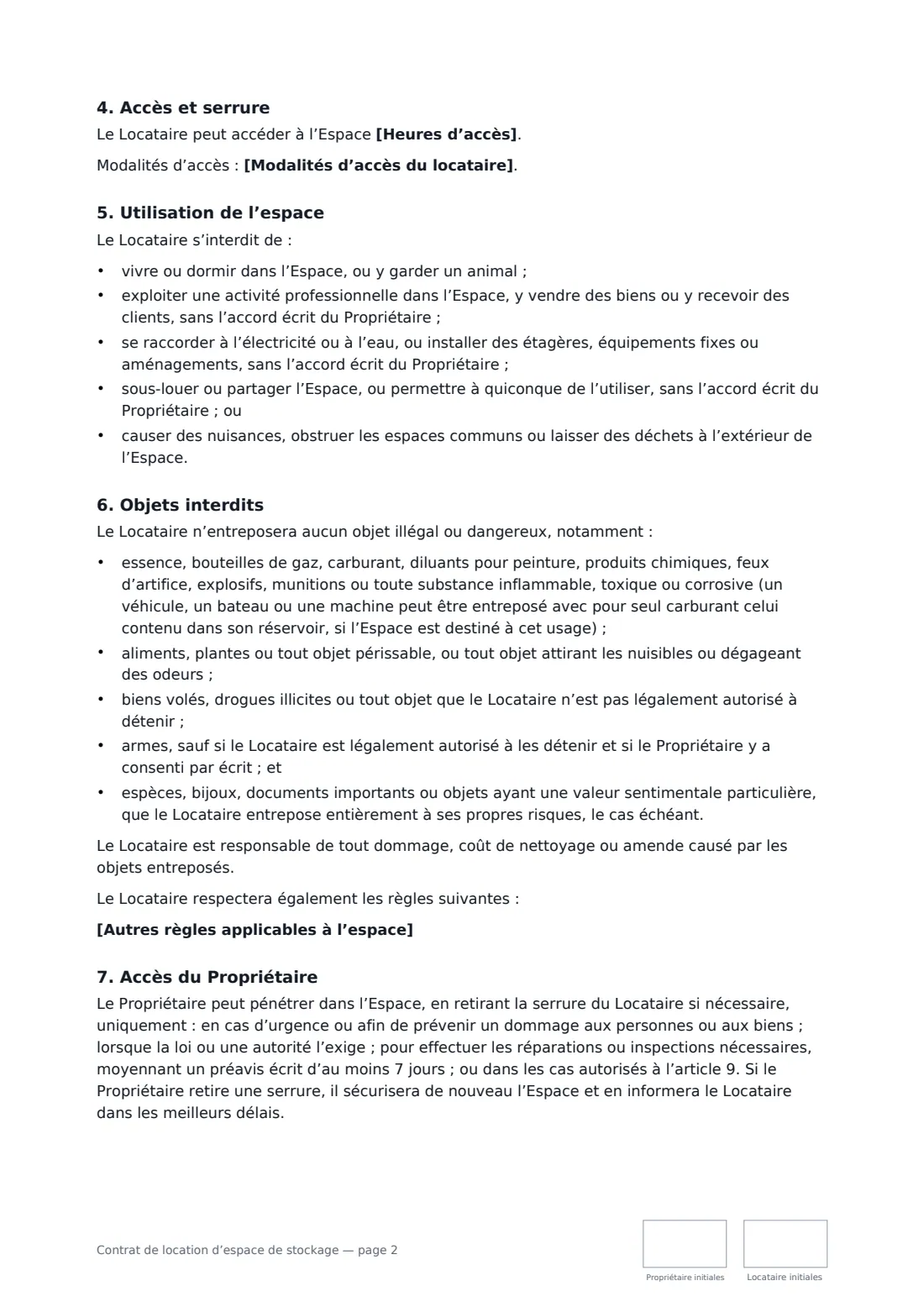 Contrat de location d’espace de stockage — page 2 sur 4