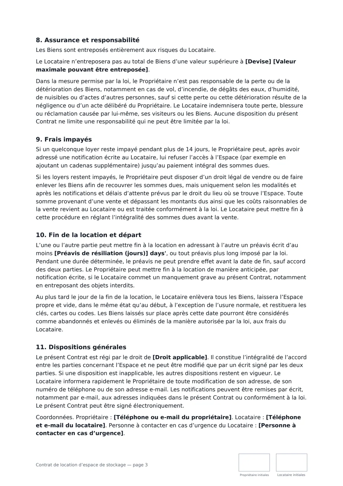 Contrat de location d’espace de stockage — page 3 sur 4