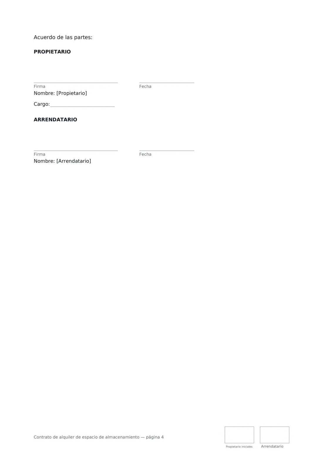 Contrato de alquiler de espacio de almacenamiento: página 4 de 4
