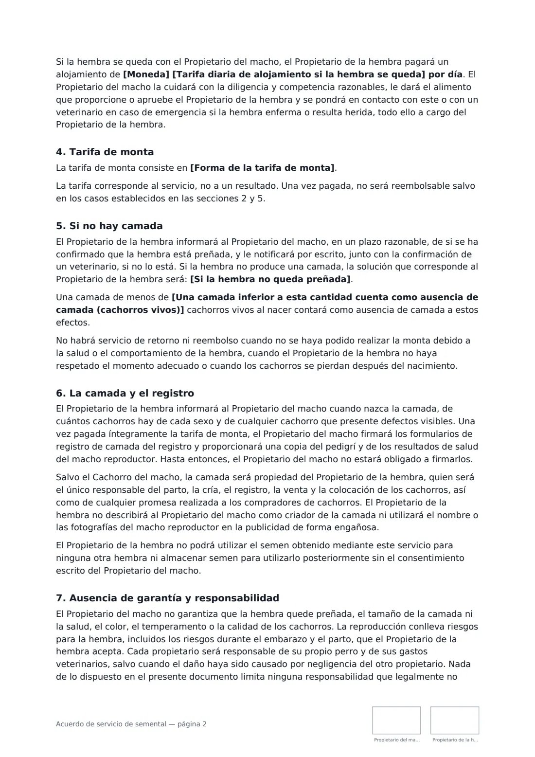 Acuerdo de servicio de semental: página 2 de 3