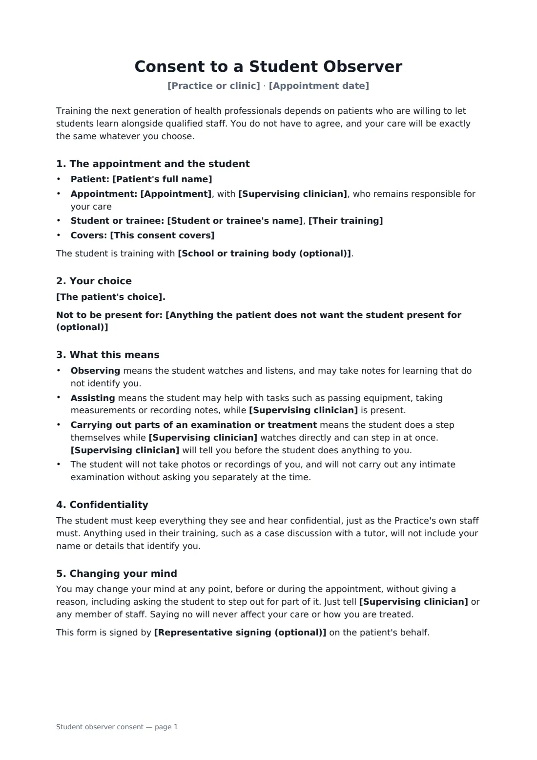Student observer consent — page 1 of 2