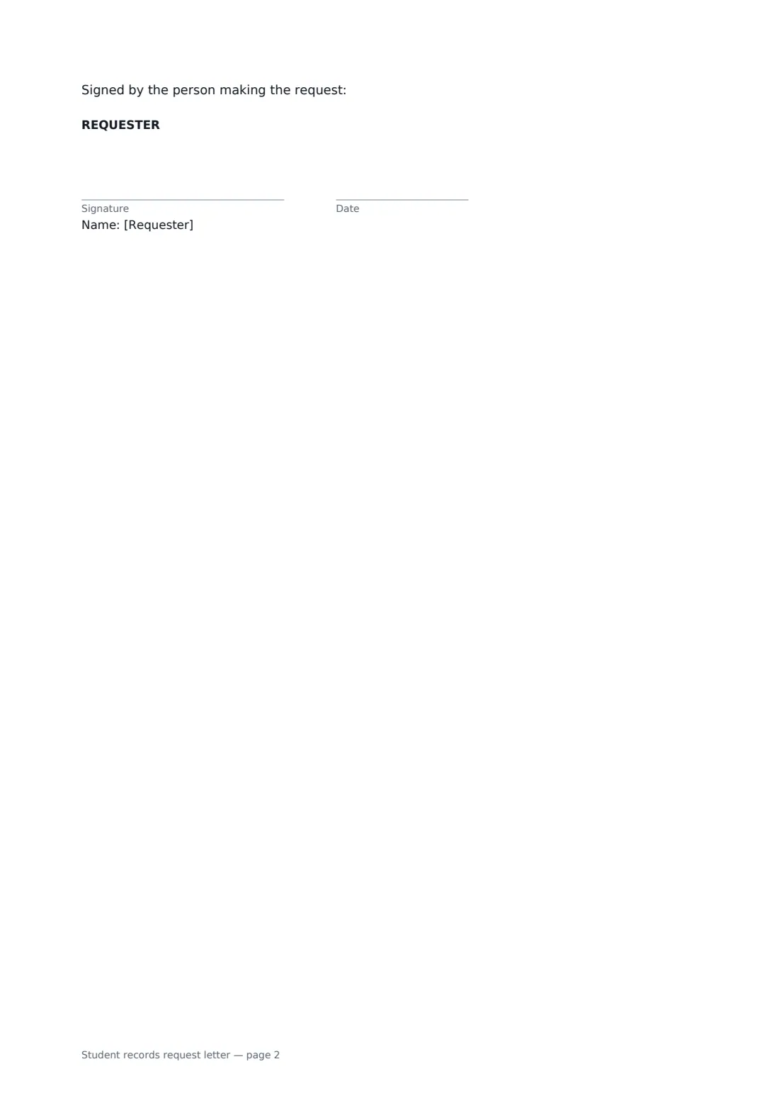 Student records request letter — page 2 of 2