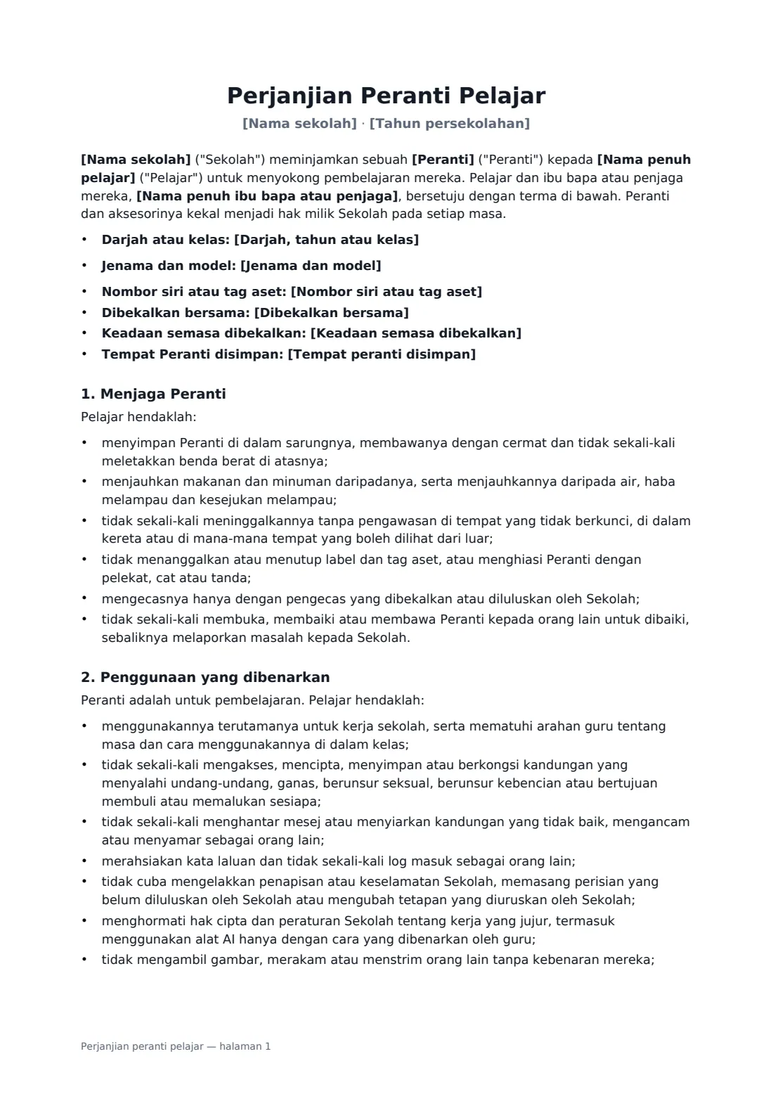 Perjanjian peranti pelajar — halaman 1 daripada 3