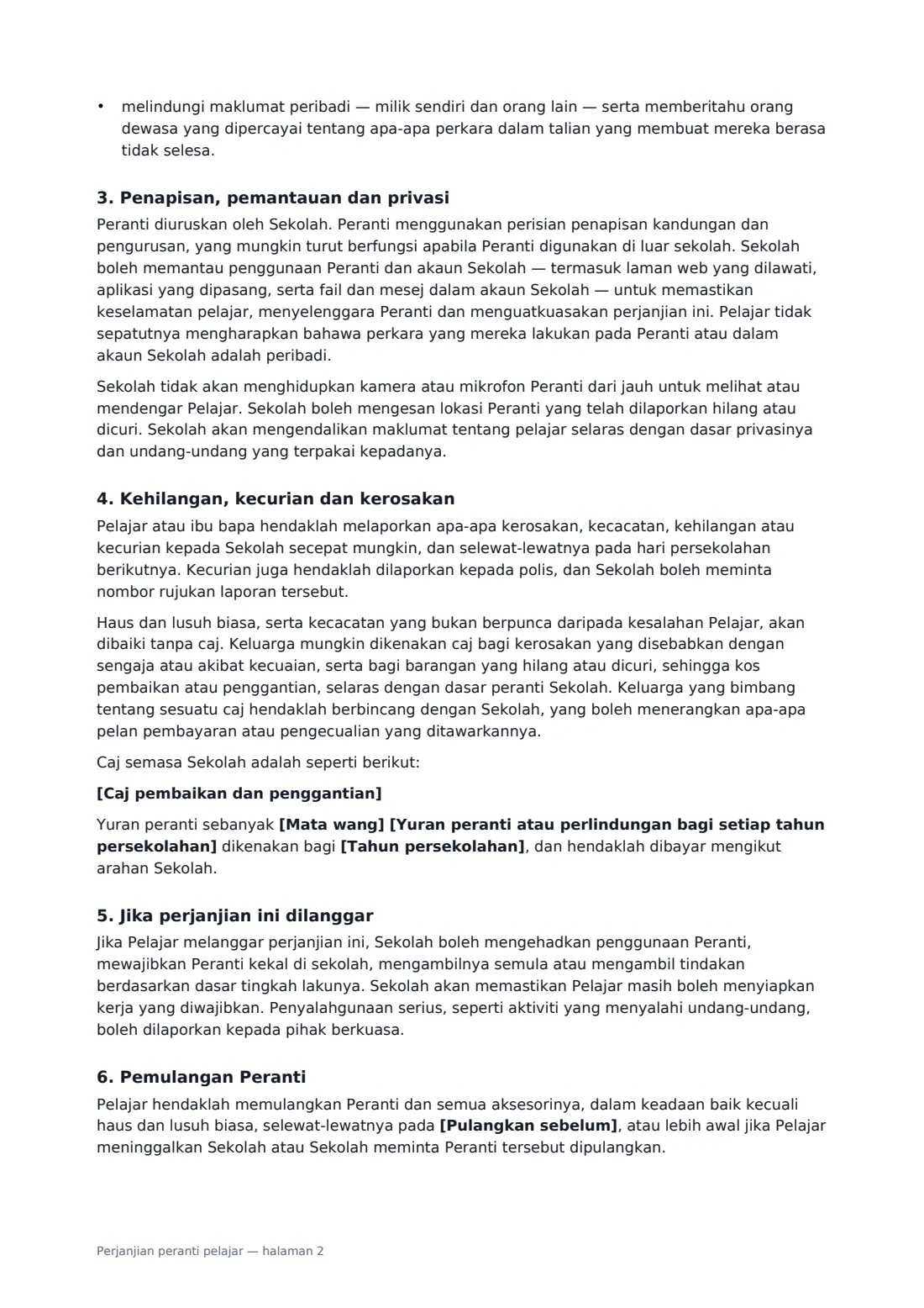 Perjanjian peranti pelajar — halaman 2 daripada 3
