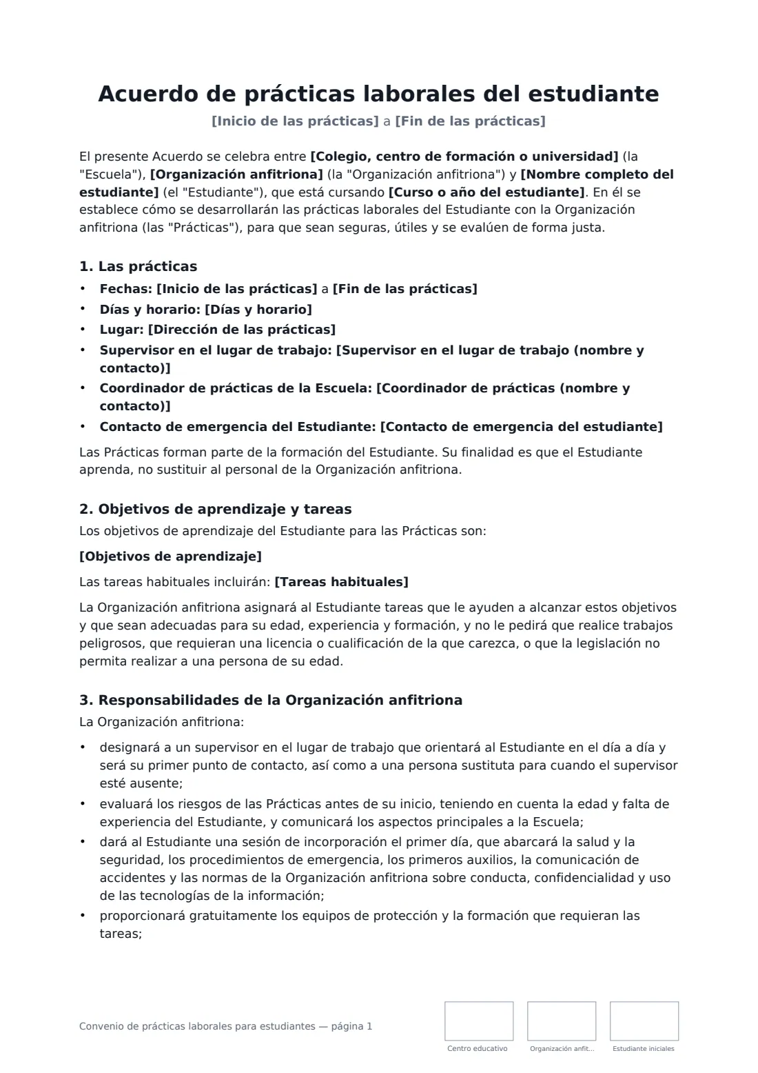Convenio de prácticas laborales para estudiantes: página 1 de 4