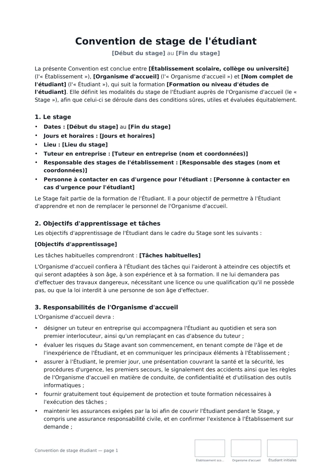 Convention de stage étudiant — page 1 sur 3