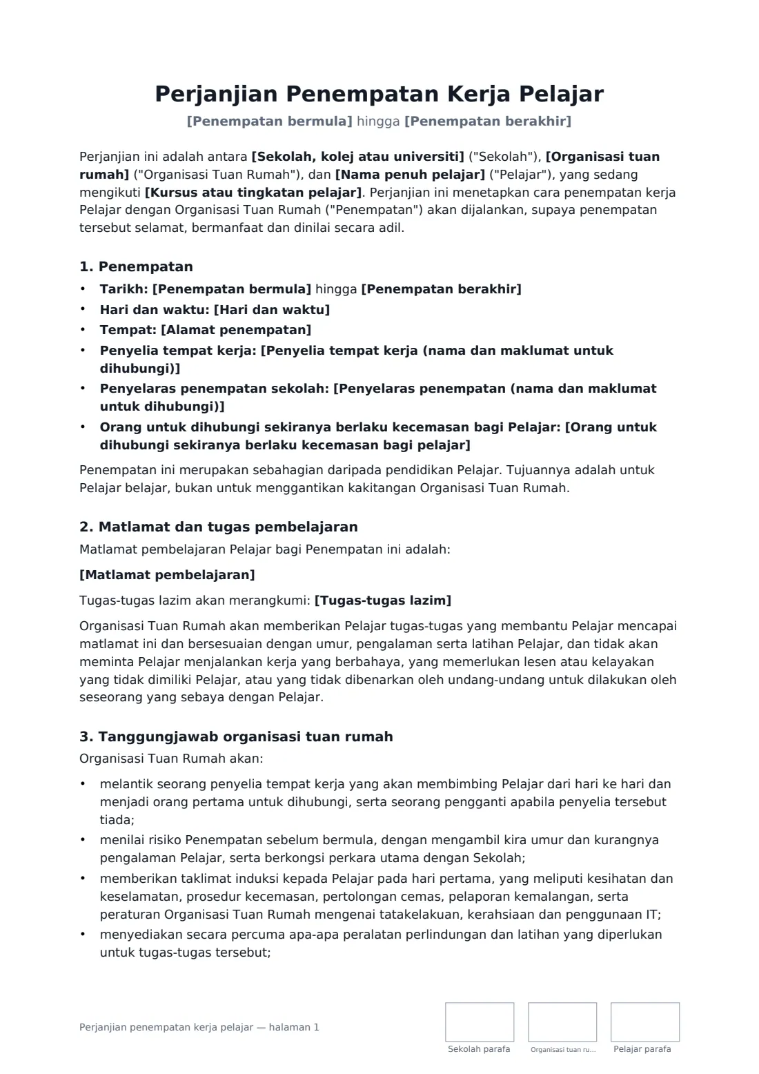 Perjanjian penempatan kerja pelajar — halaman 1 daripada 4