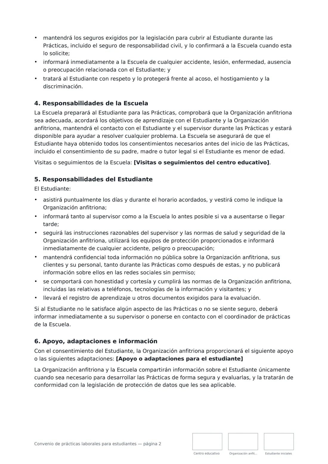 Convenio de prácticas laborales para estudiantes: página 2 de 4
