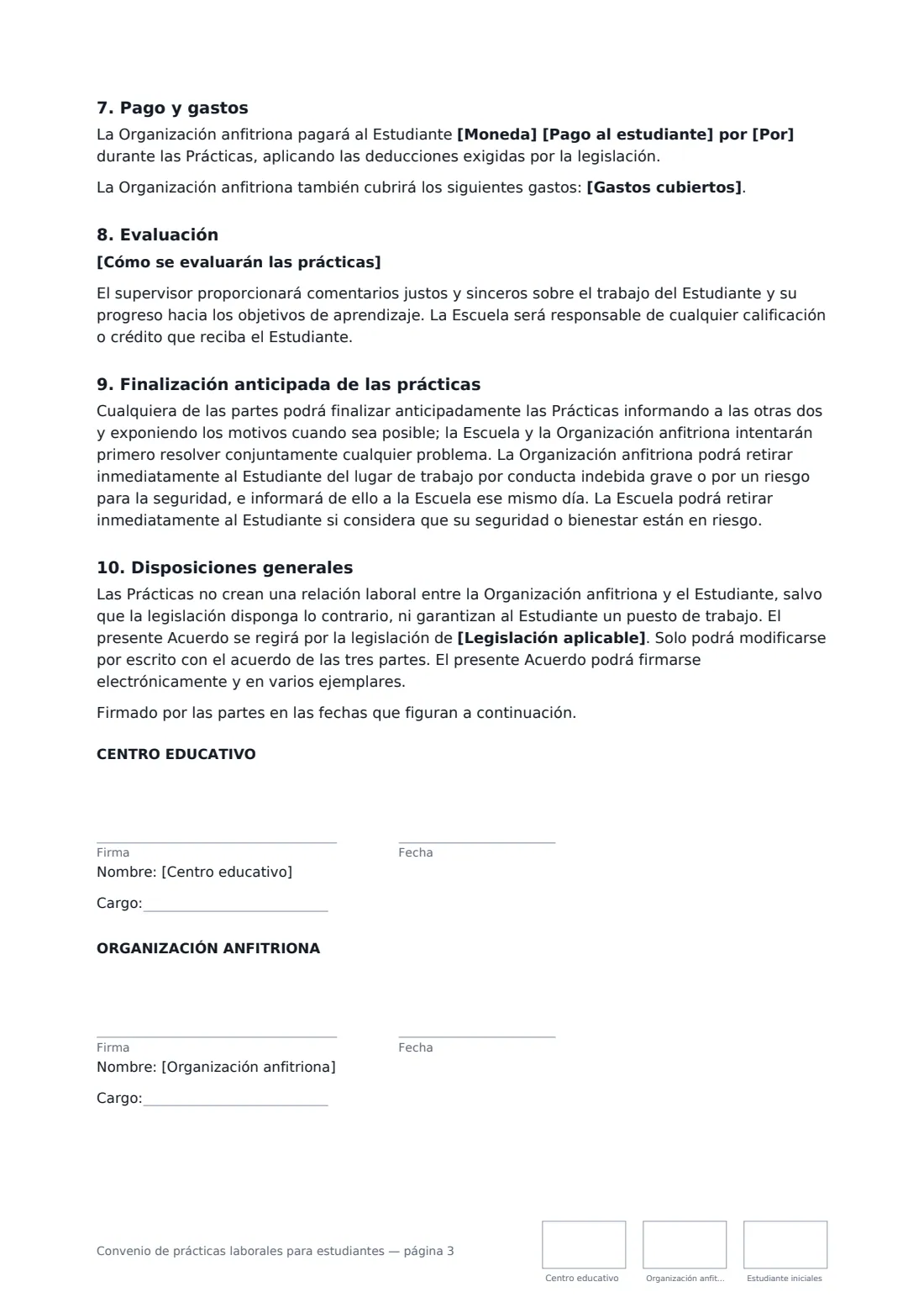 Convenio de prácticas laborales para estudiantes: página 3 de 4