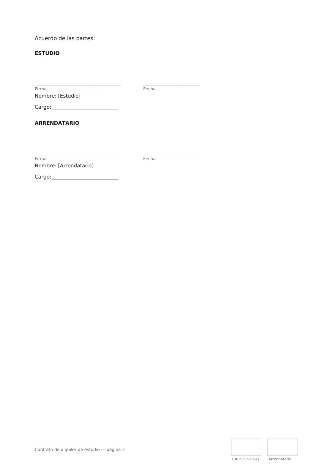 Contrato de alquiler de estudio: página 3 de 3