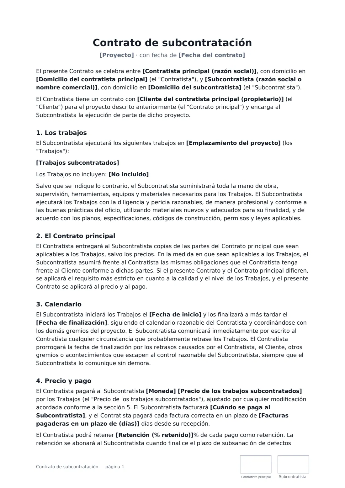 Contrato de subcontratación: página 1 de 4