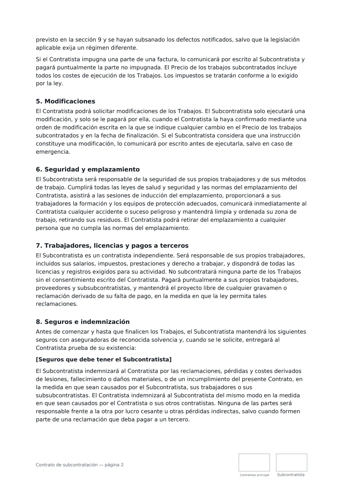 Contrato de subcontratación: página 2 de 4