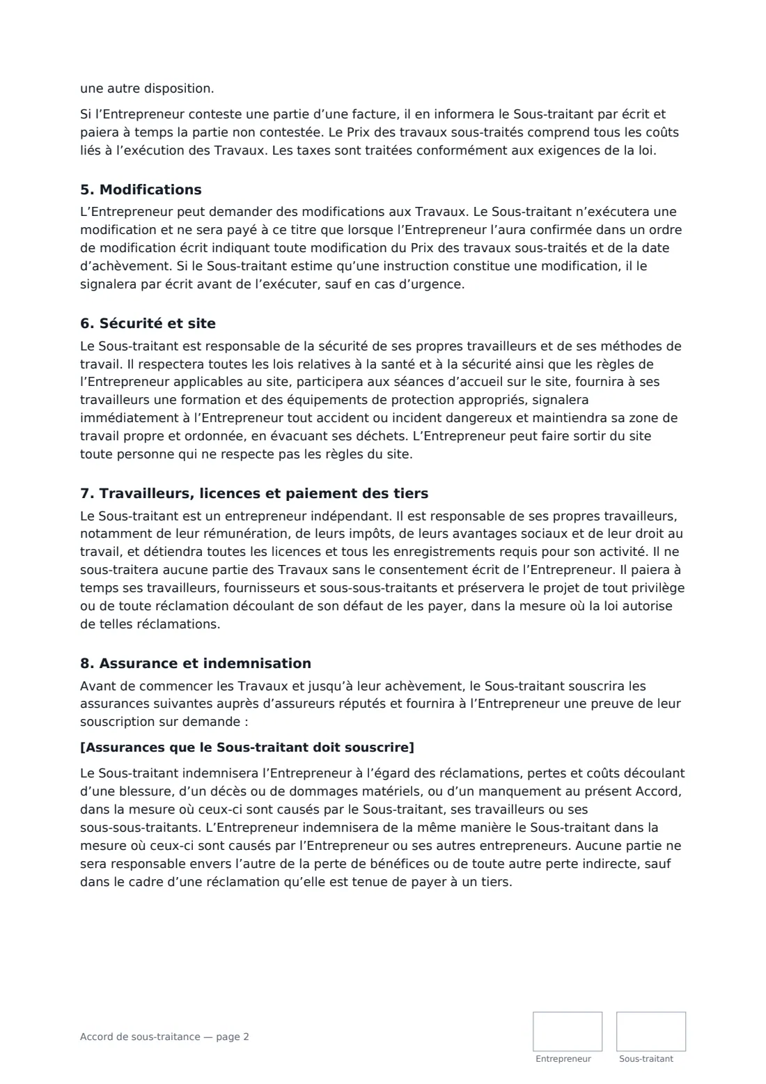 Accord de sous-traitance — page 2 sur 4