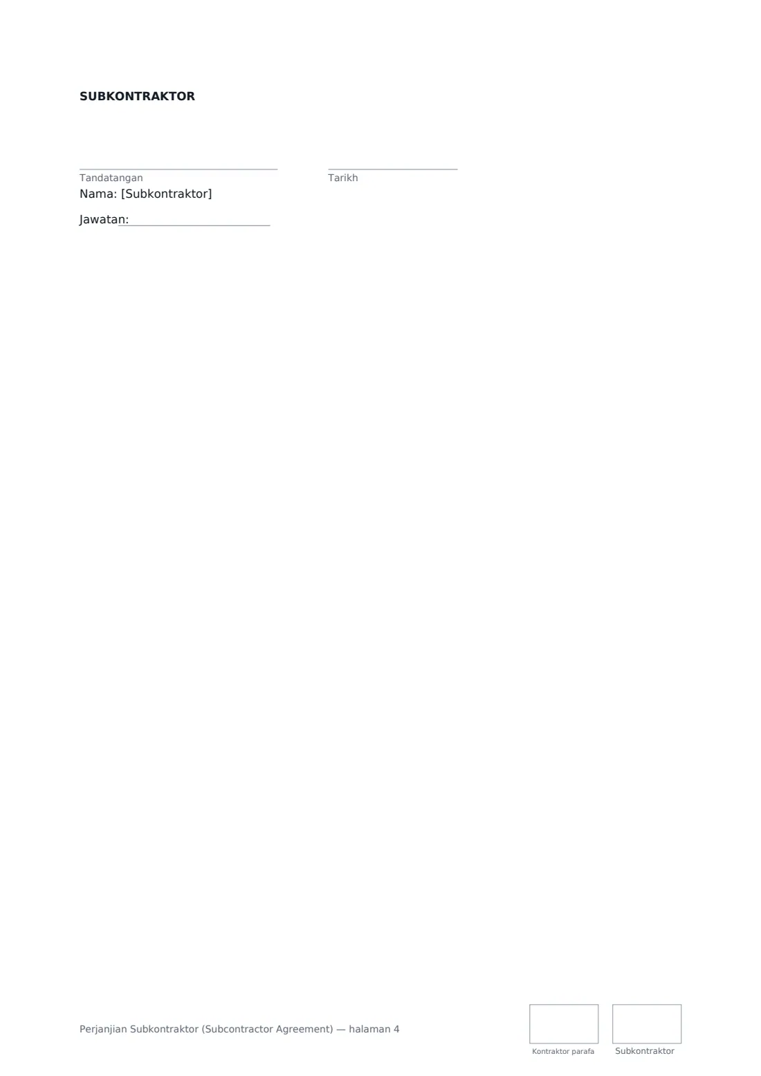Perjanjian Subkontraktor (Subcontractor Agreement) — halaman 4 daripada 4