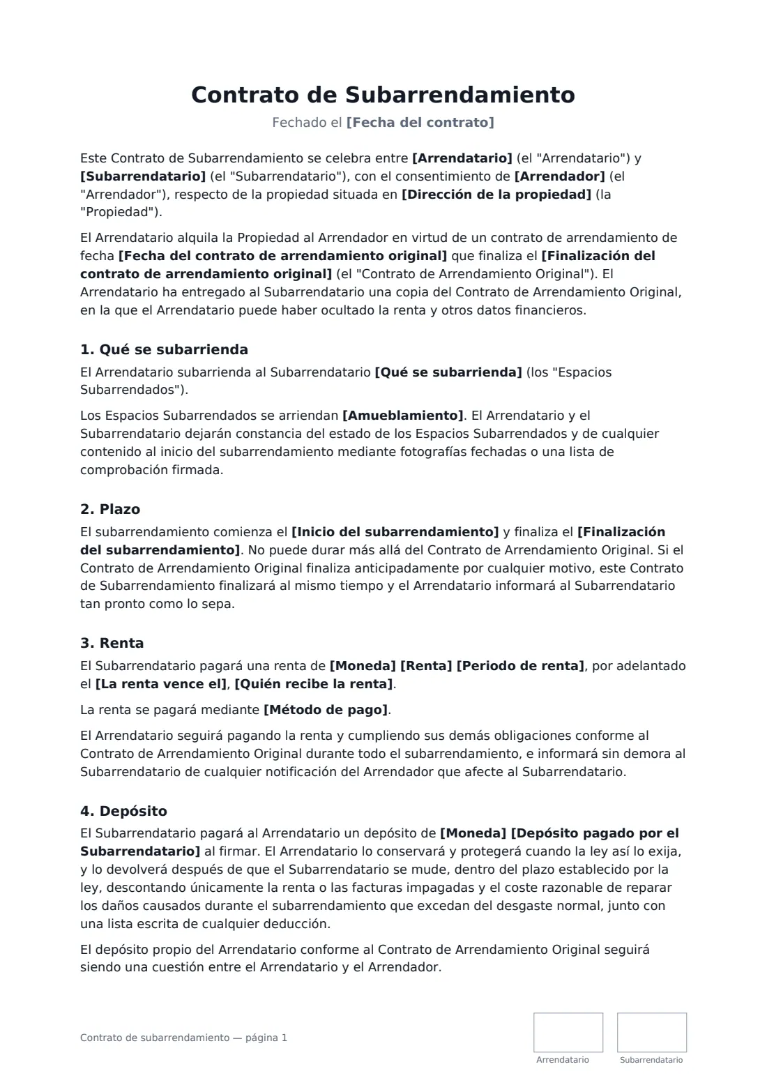 Contrato de subarrendamiento: página 1 de 3
