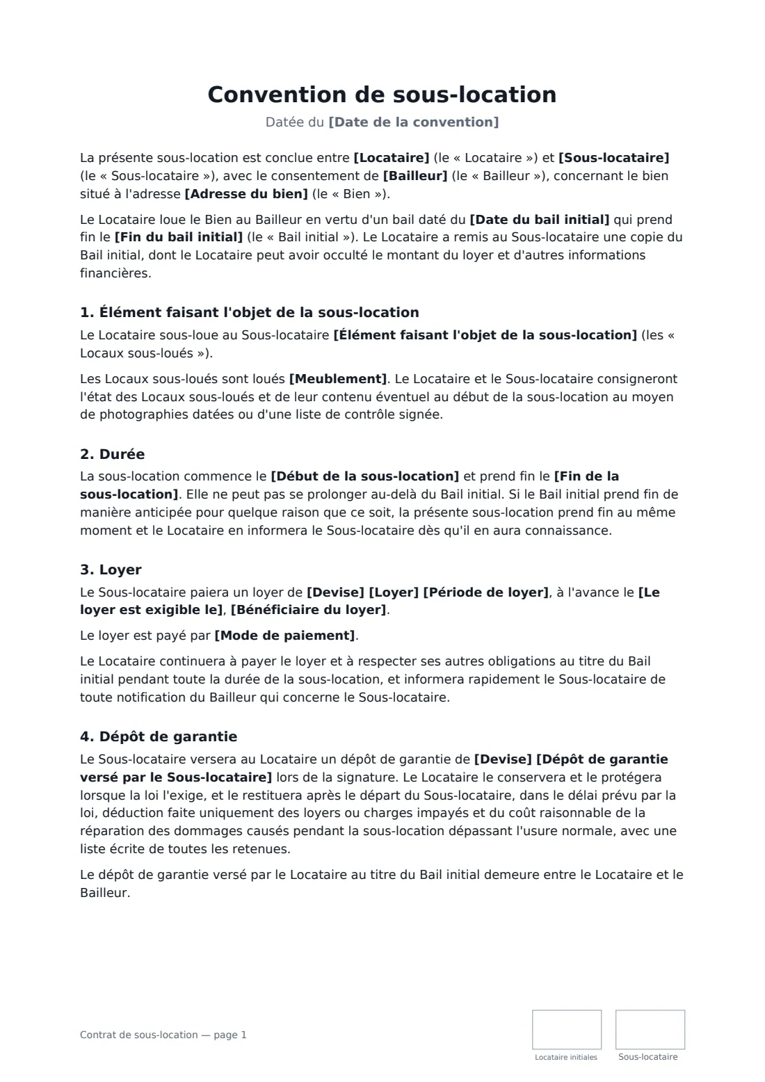 Contrat de sous-location — page 1 sur 3