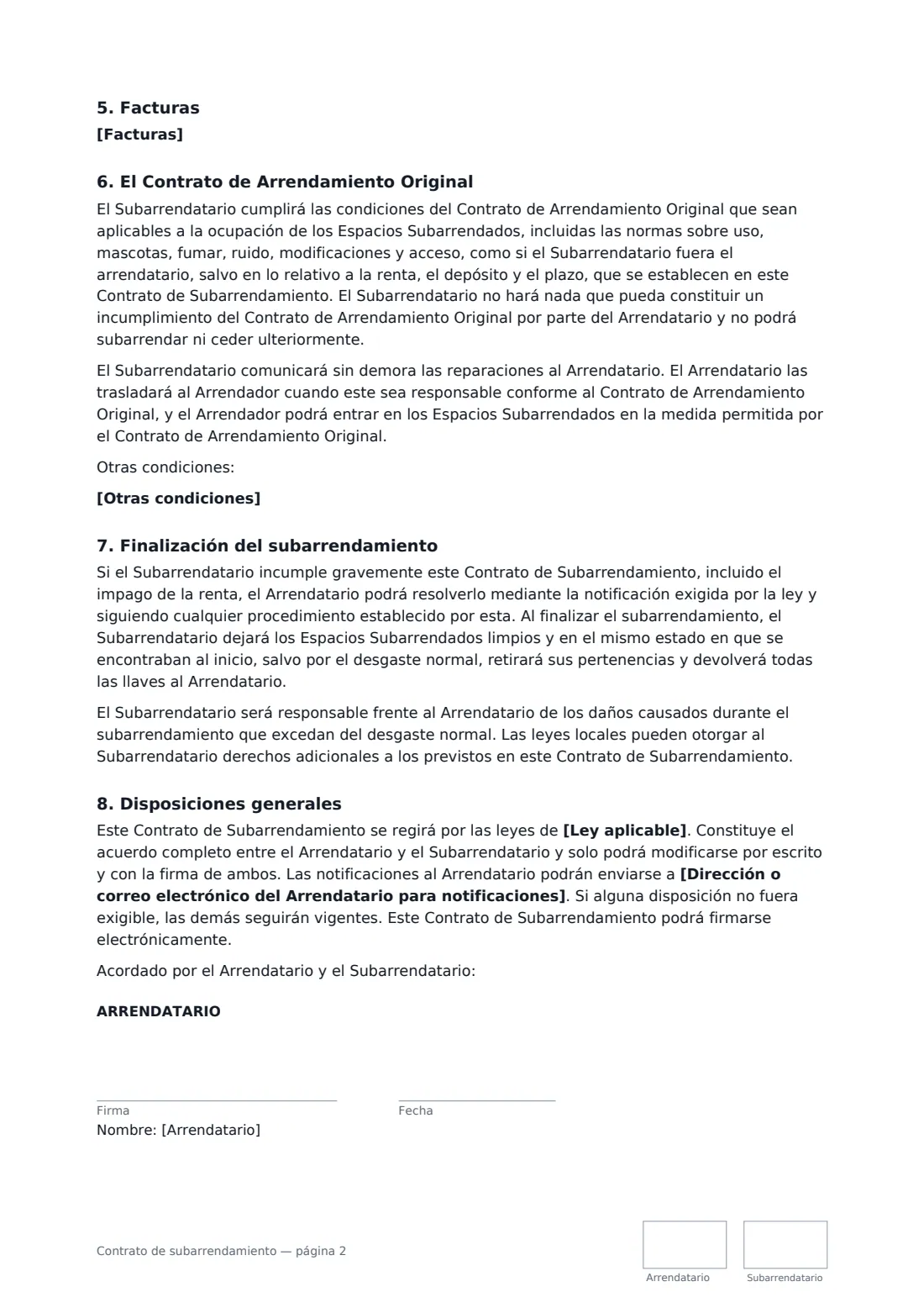 Contrato de subarrendamiento: página 2 de 3