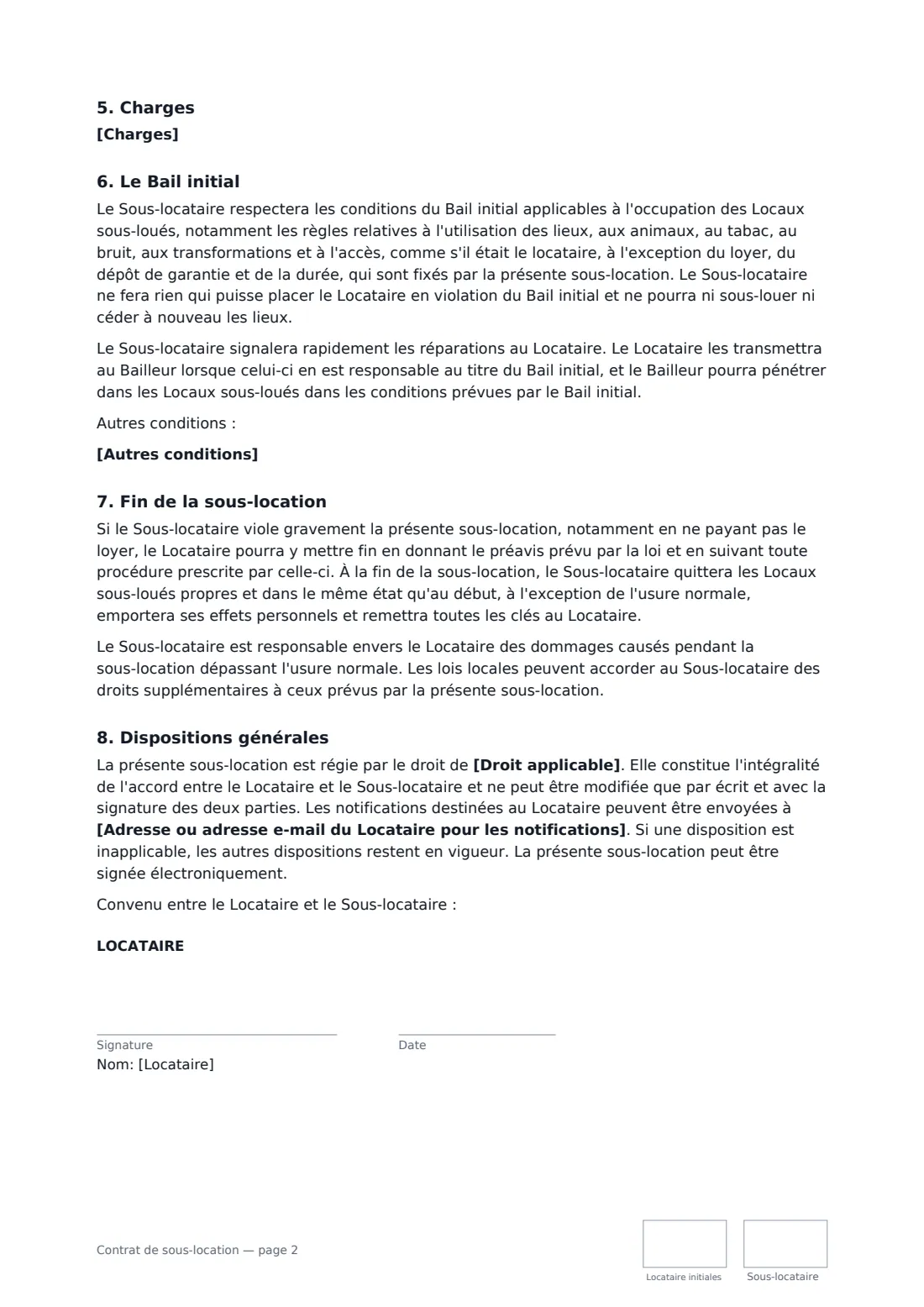 Contrat de sous-location — page 2 sur 3