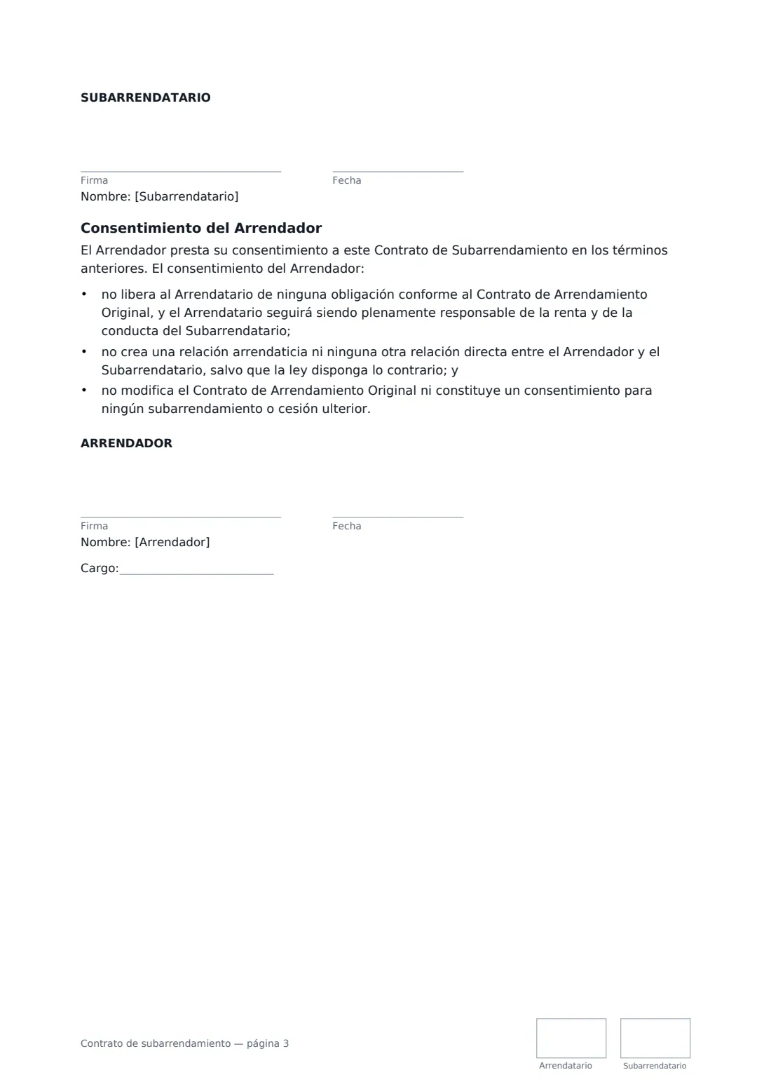 Contrato de subarrendamiento: página 3 de 3