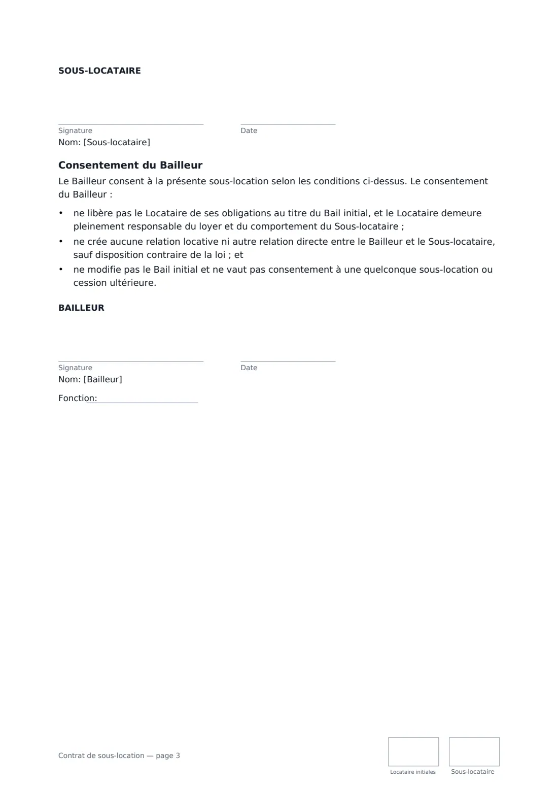 Contrat de sous-location — page 3 sur 3