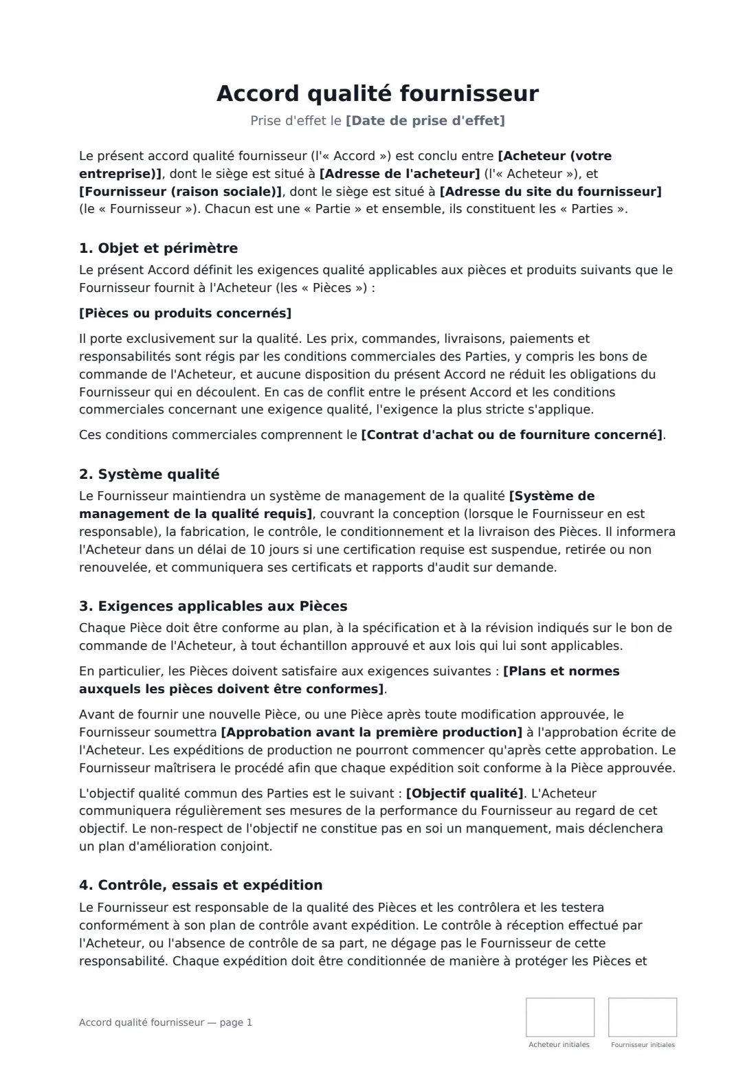 Accord qualité fournisseur — page 1 sur 3