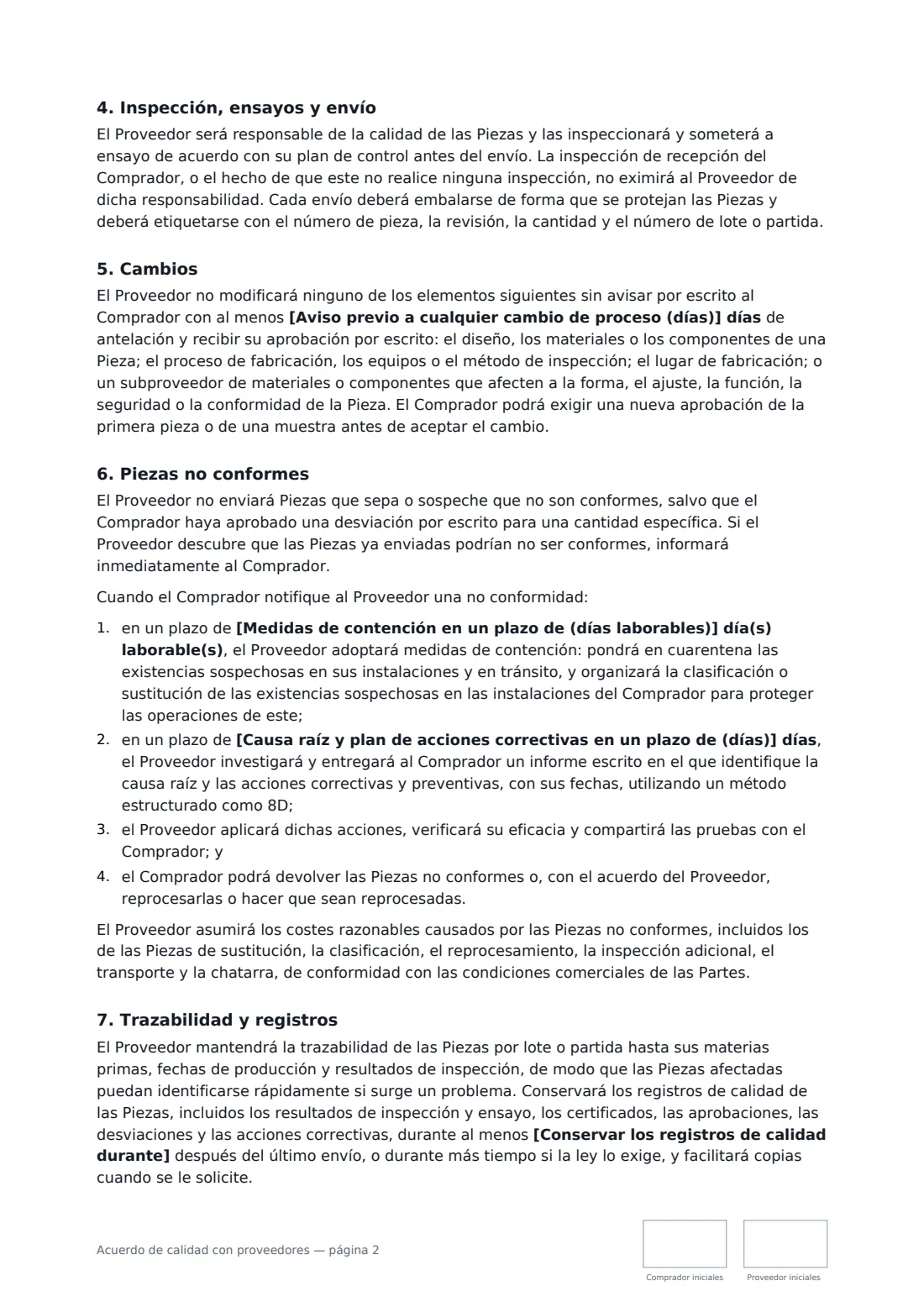 Acuerdo de calidad con proveedores: página 2 de 4
