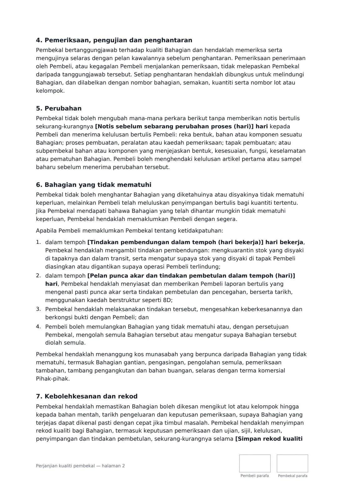 Perjanjian kualiti pembekal — halaman 2 daripada 4