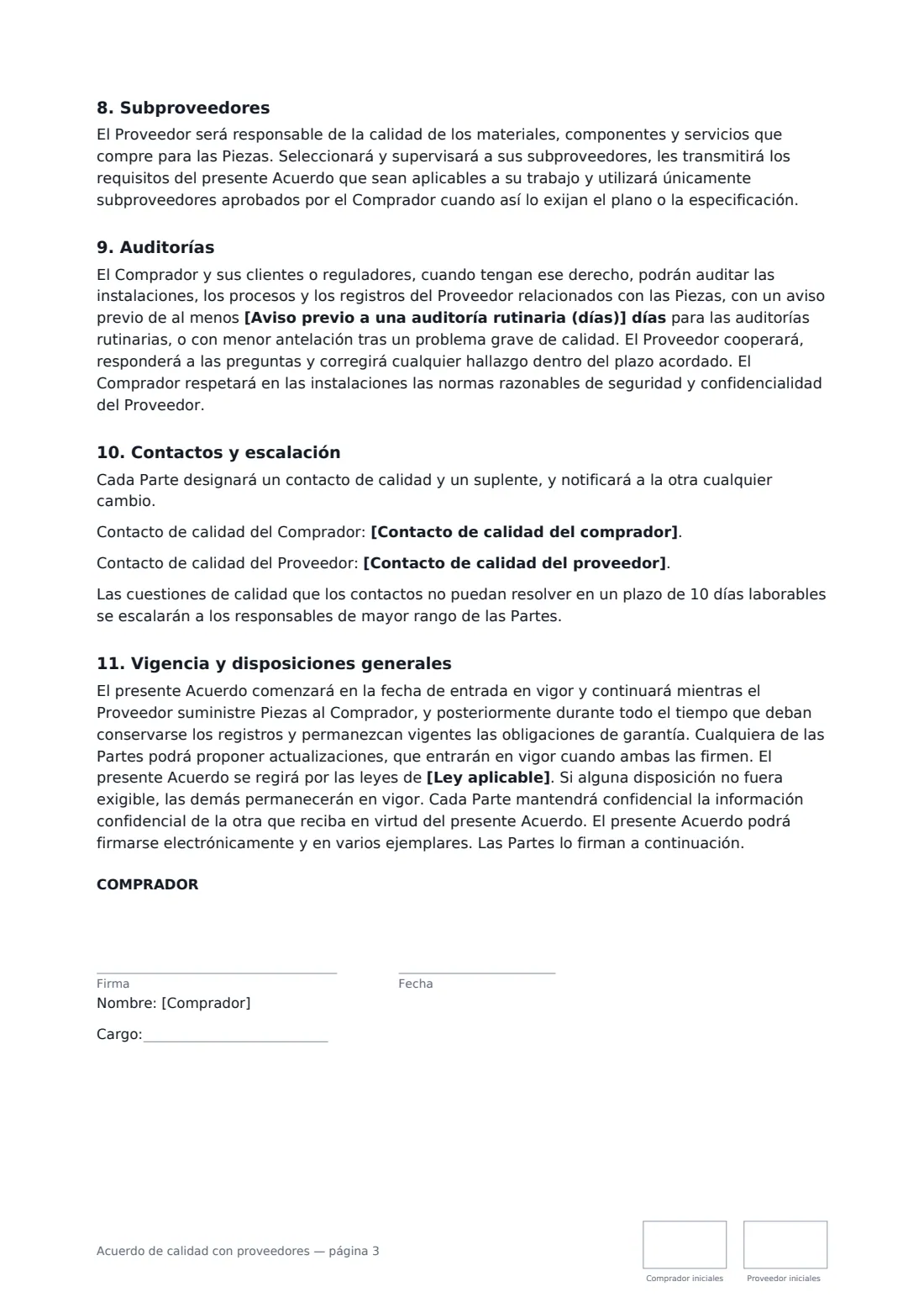 Acuerdo de calidad con proveedores: página 3 de 4