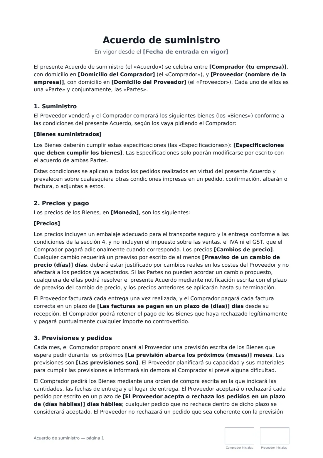 Acuerdo de suministro: página 1 de 4