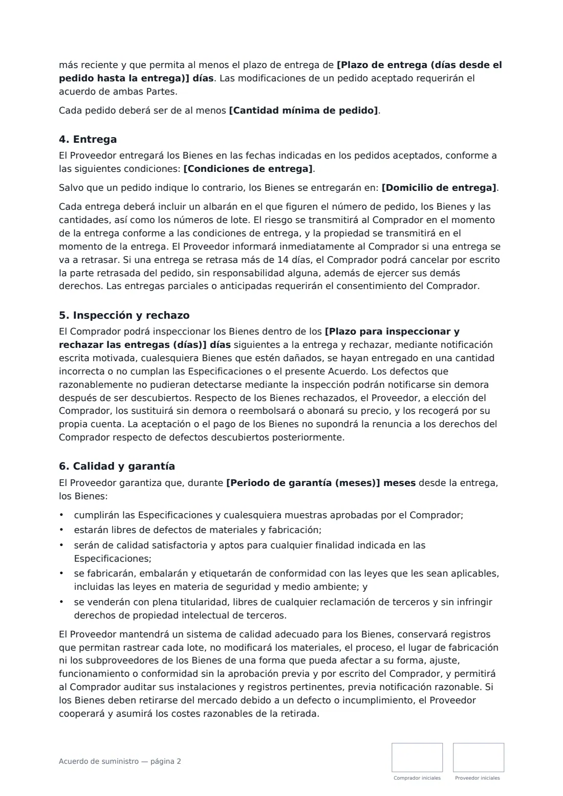 Acuerdo de suministro: página 2 de 4