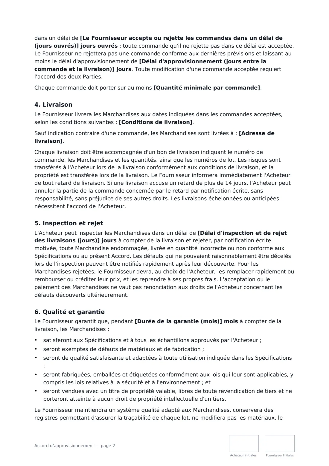 Accord d’approvisionnement — page 2 sur 4