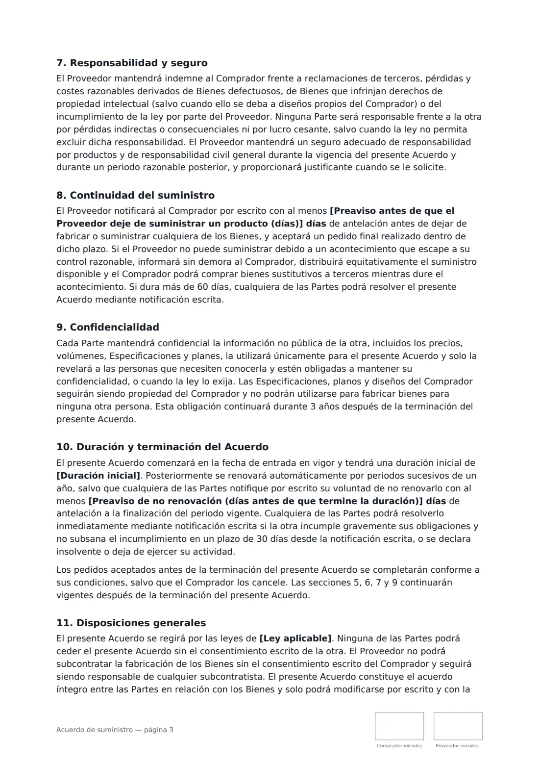 Acuerdo de suministro: página 3 de 4