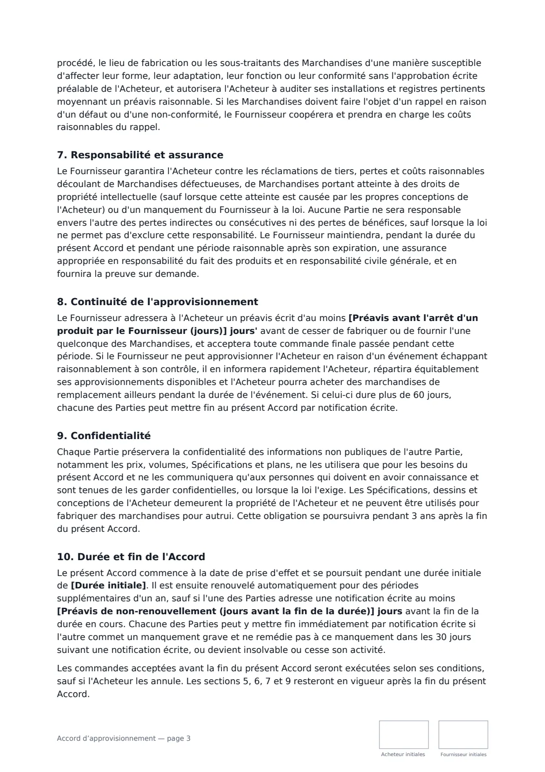 Accord d’approvisionnement — page 3 sur 4