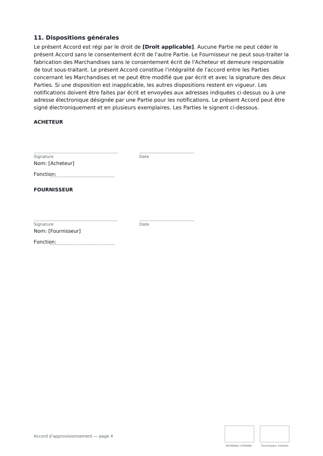 Accord d’approvisionnement — page 4 sur 4