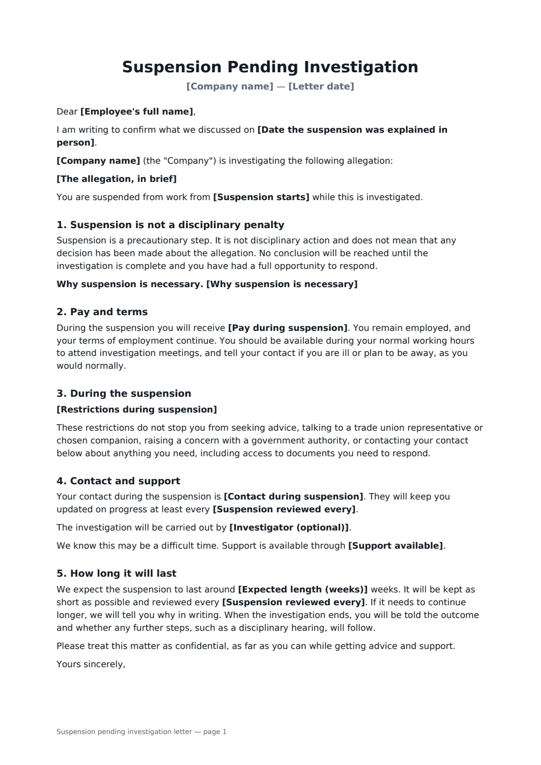 Suspension pending investigation letter — page 1 of 2