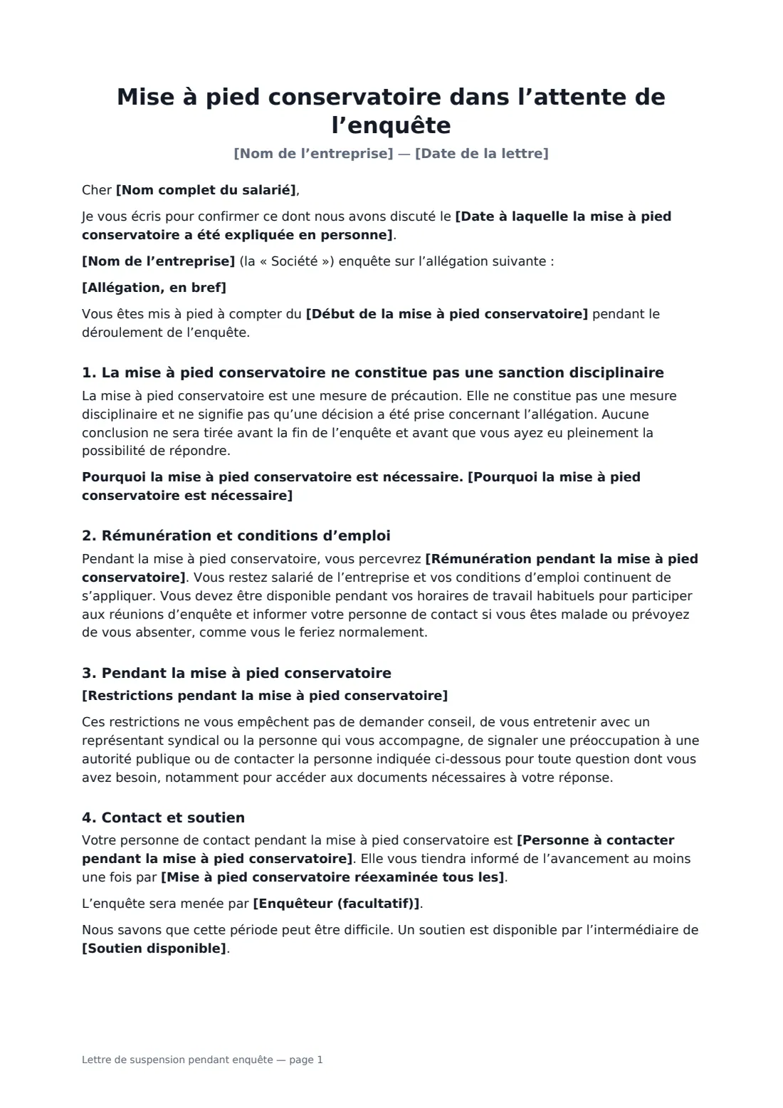 Lettre de suspension pendant enquête — page 1 sur 2