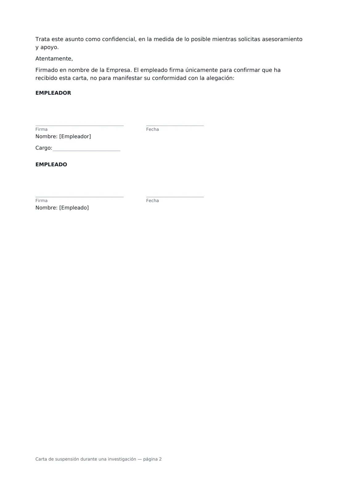 Carta de suspensión durante una investigación: página 2 de 2