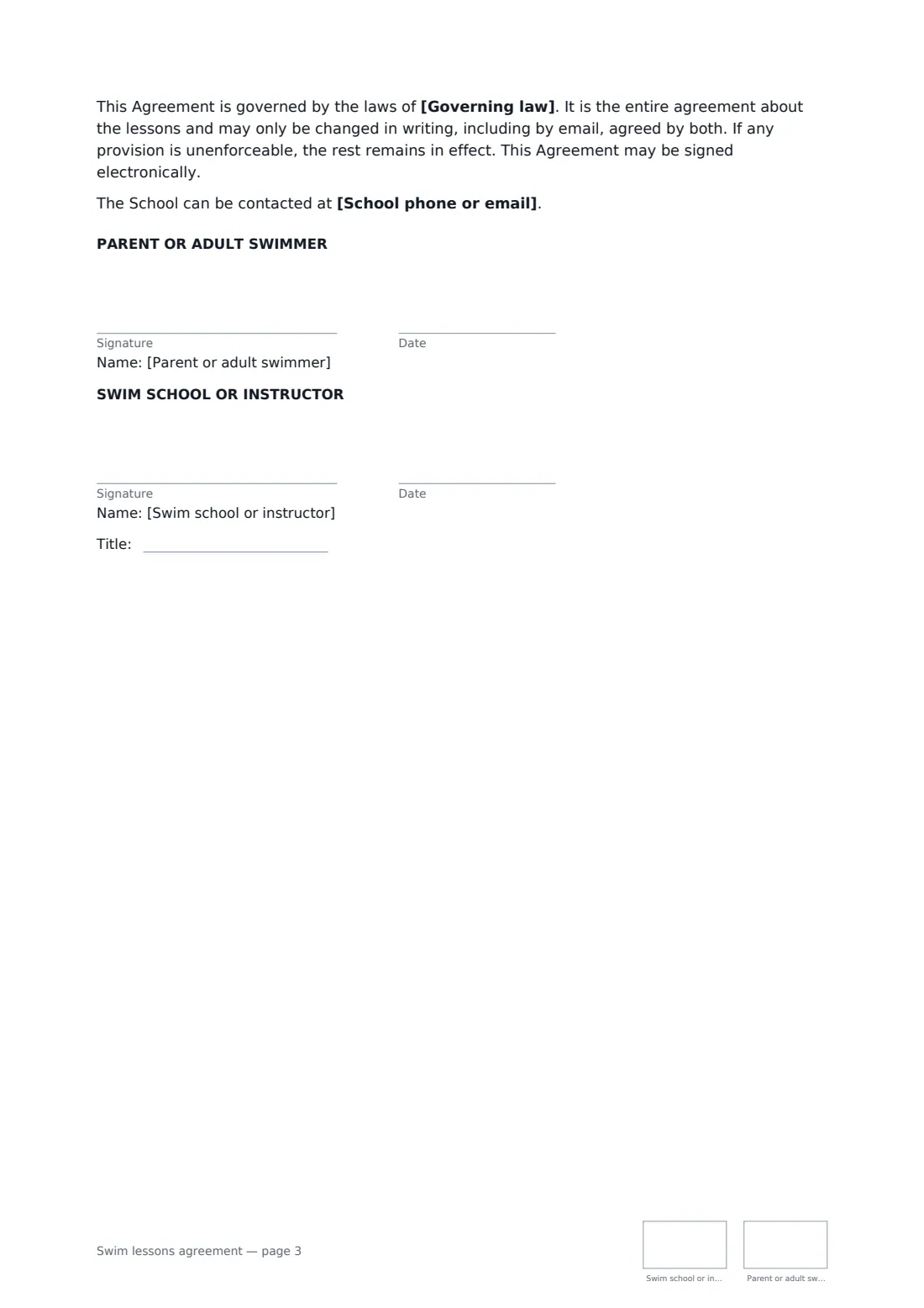 Swim lessons agreement — page 3 of 3