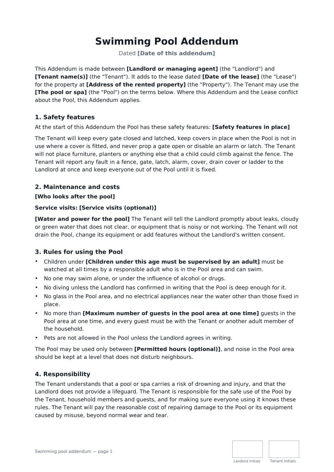 Swimming pool addendum — page 1 of 2